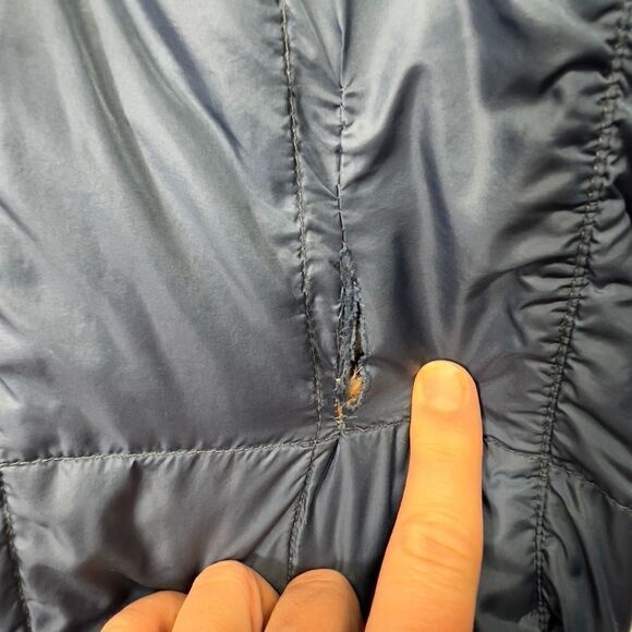 The North Face Down Puffer Jacket Women Blue Long Quilted Parka Small FLAWED - Picture 13 of 16